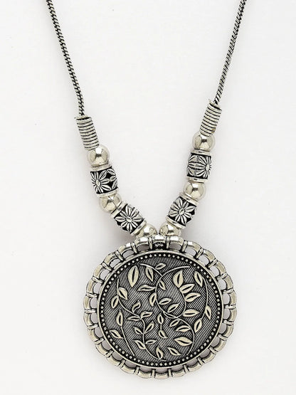 Silver-Toned Circular Shape Pendant with Chain