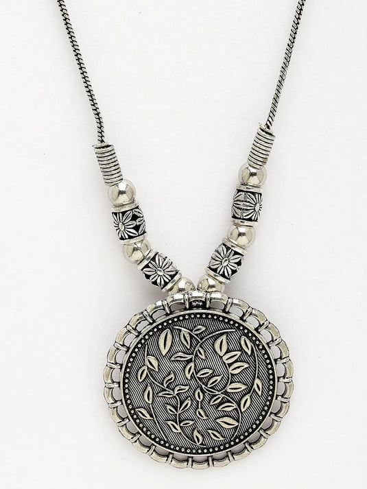 Silver-Toned Circular Shape Pendant with Chain