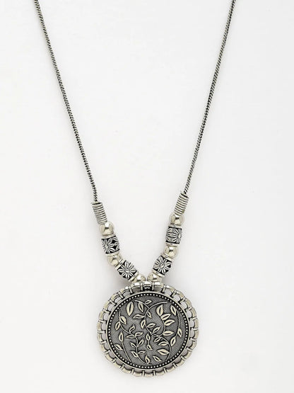 Silver-Toned Circular Shape Pendant with Chain