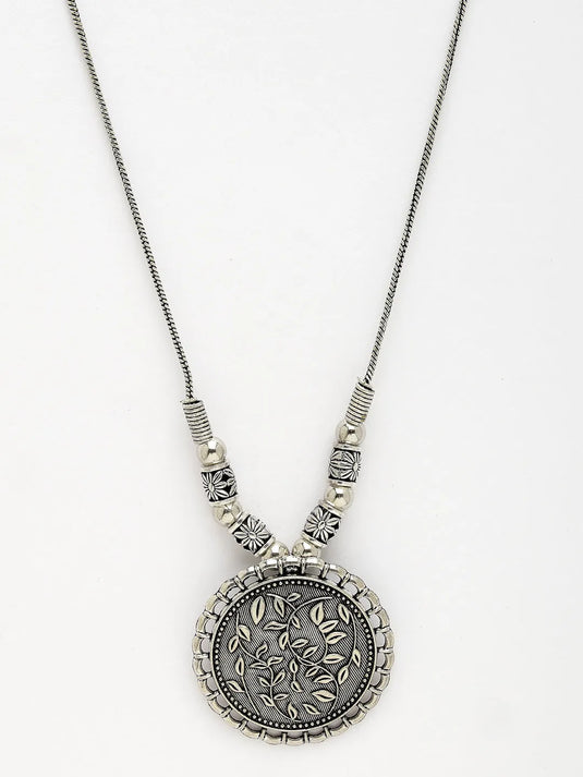 Silver-Toned Circular Shape Pendant with Chain