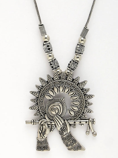 Silver-Toned German Silver Oxidised Pendant with Chain