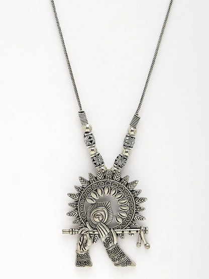 Silver-Toned German Silver Oxidised Pendant with Chain