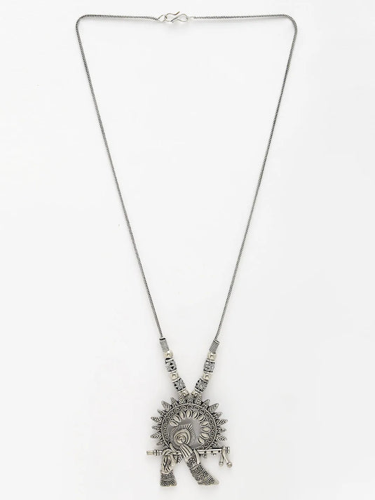 Silver-Toned German Silver Oxidised Pendant with Chain