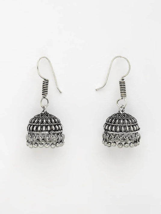 Silver-Toned German Silver Oxidised Necklace with Jhumka Earrings