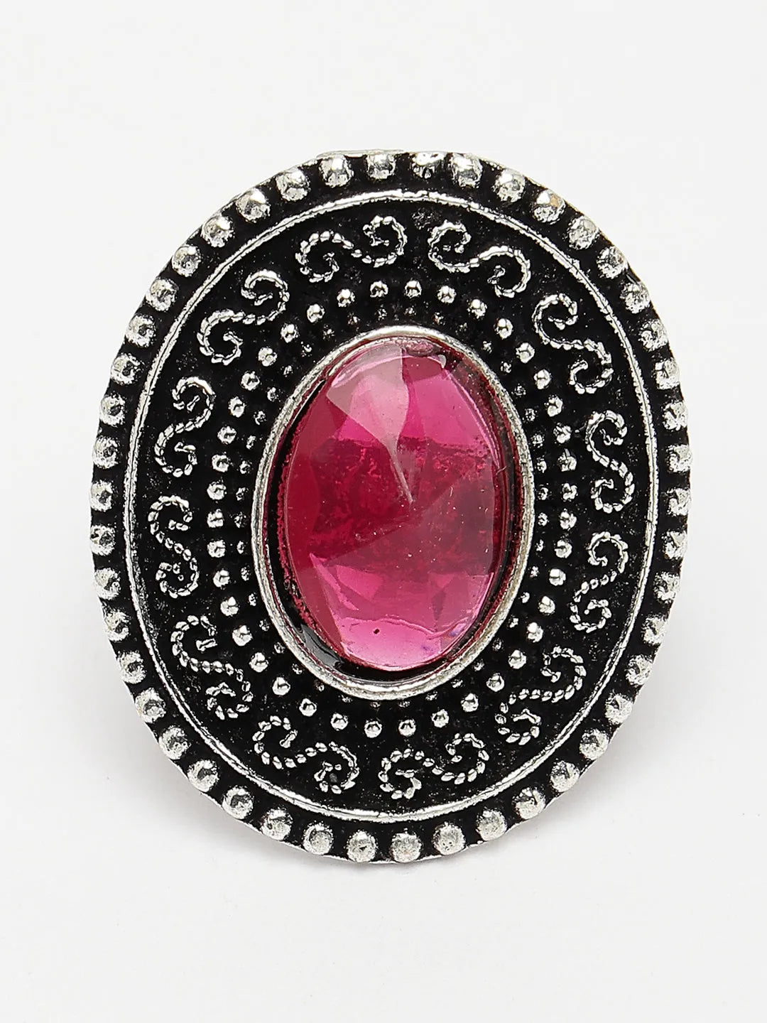 Pink Silver-Toned German Silver Adjustable Finger Ring