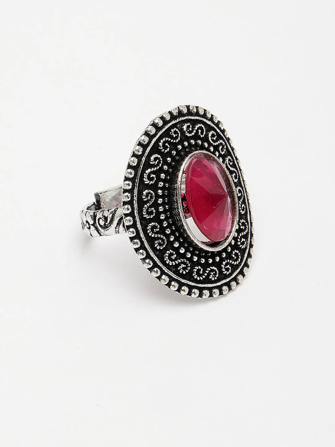 Pink Silver-Toned German Silver Adjustable Finger Ring