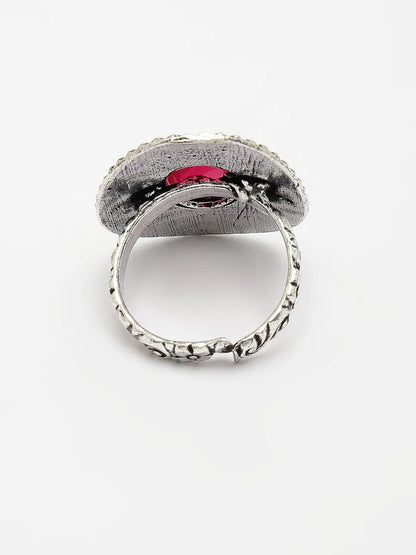 Pink Silver-Toned German Silver Adjustable Finger Ring