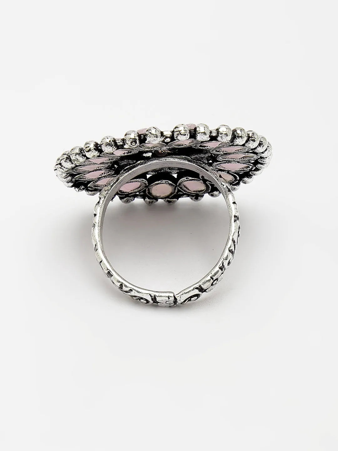 Pink Silver-Plated Circular Shape Adjustable Finger Ring