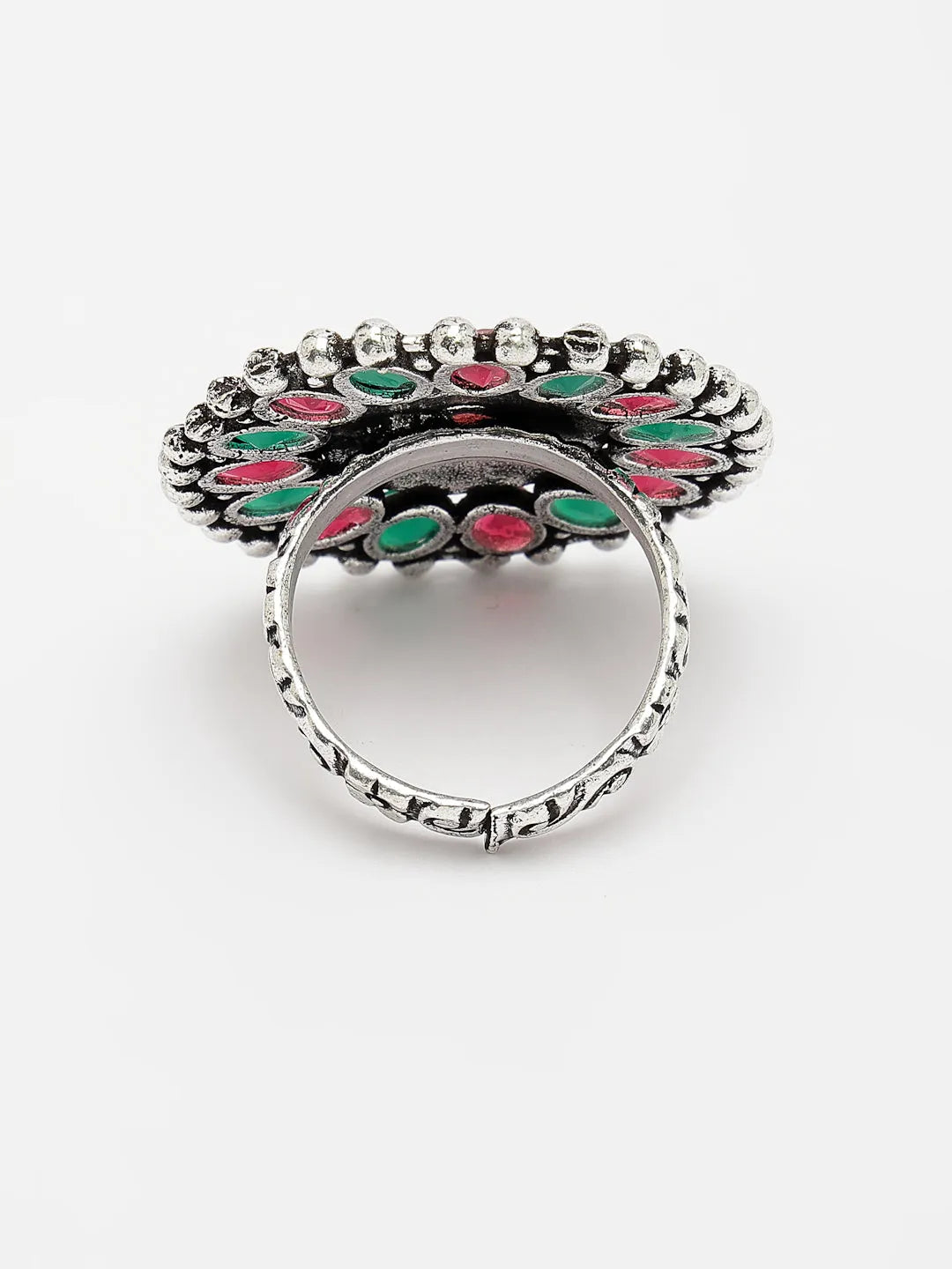 Multicolor Silver-Plated Circular Shape Adjustable Finger Ring