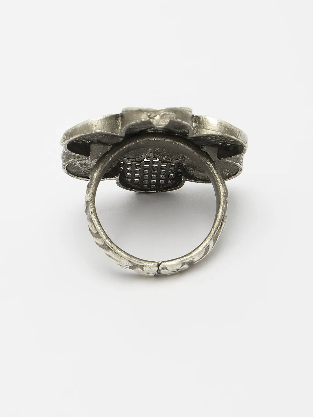 Silver-Toned Floral Shape Adjustable Finger Ring