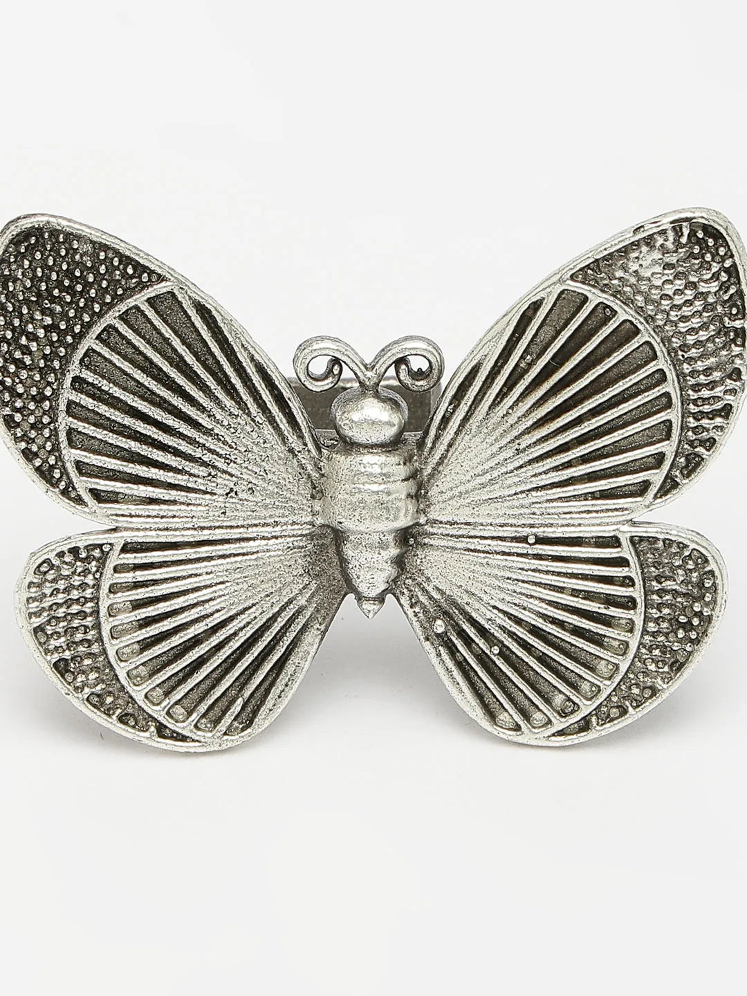 Silver-Toned Butterfly Shape Adjustable Finger Ring