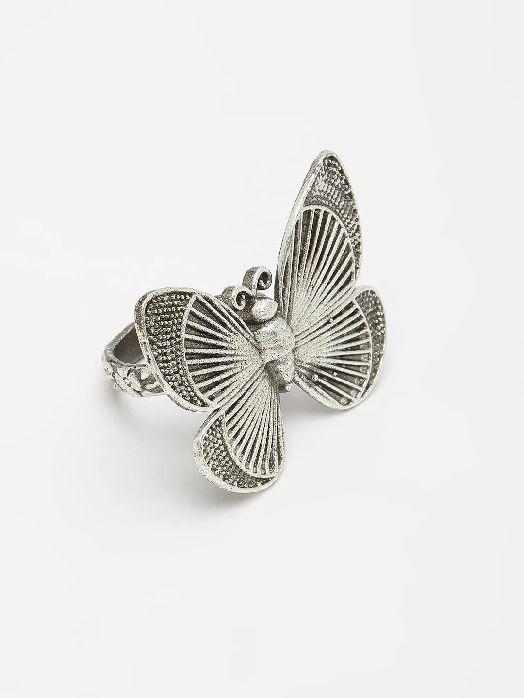 Silver-Toned Butterfly Shape Adjustable Finger Ring