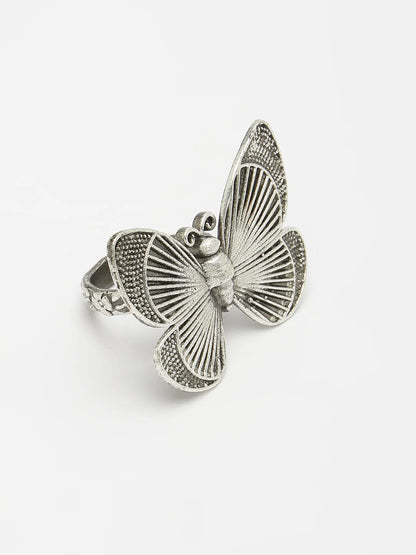 Silver-Toned Butterfly Shape Adjustable Finger Ring