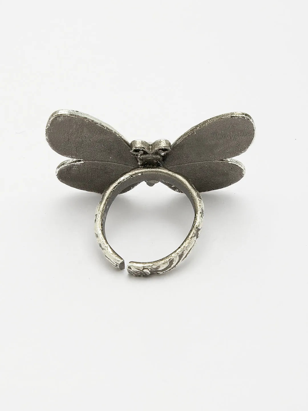 Silver-Toned Butterfly Shape Adjustable Finger Ring