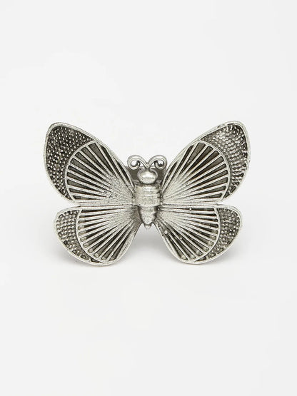 Silver-Toned Butterfly Shape Adjustable Finger Ring