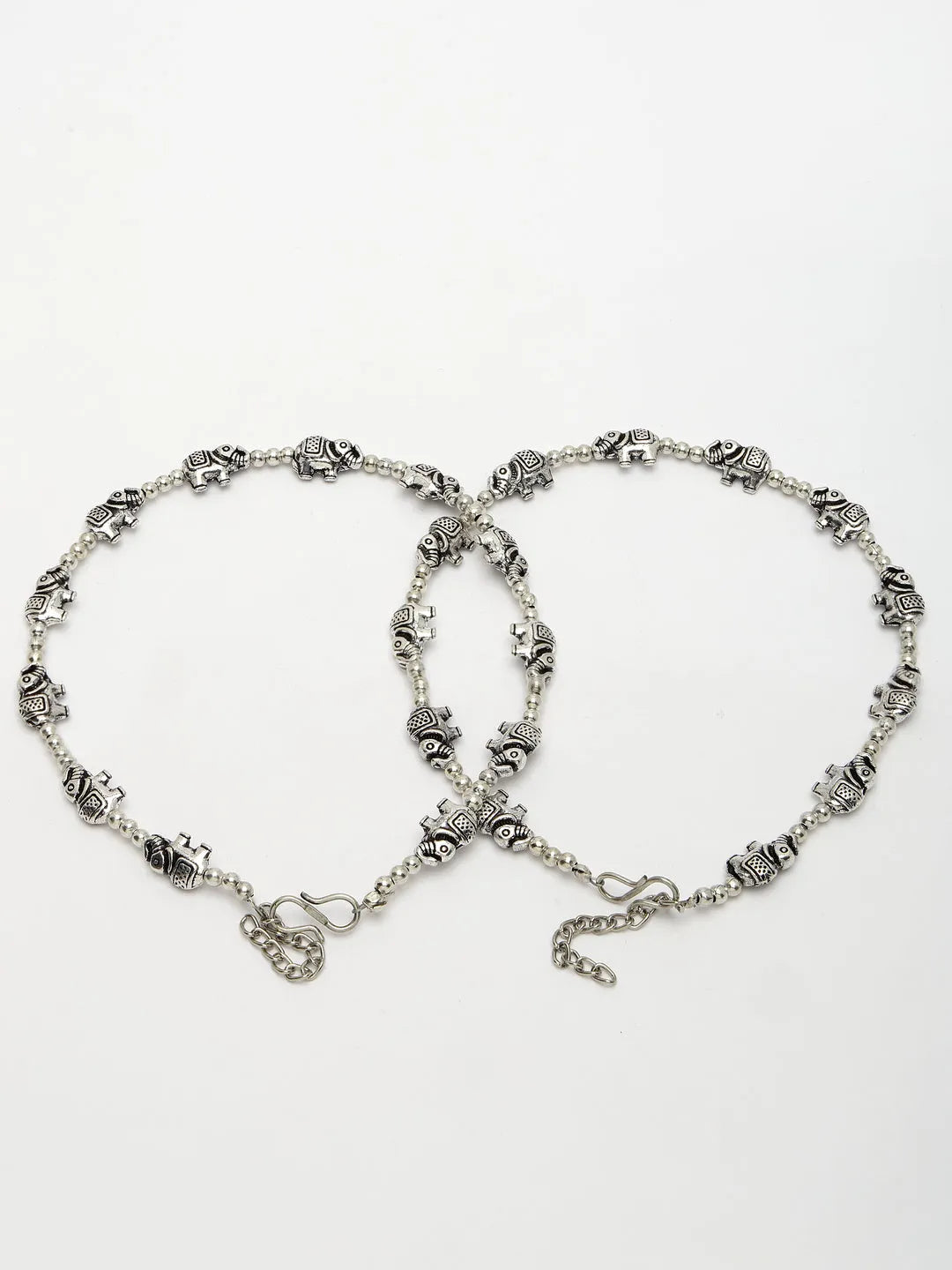 Set of 2 Silver-Plated Elephant Design Anklets