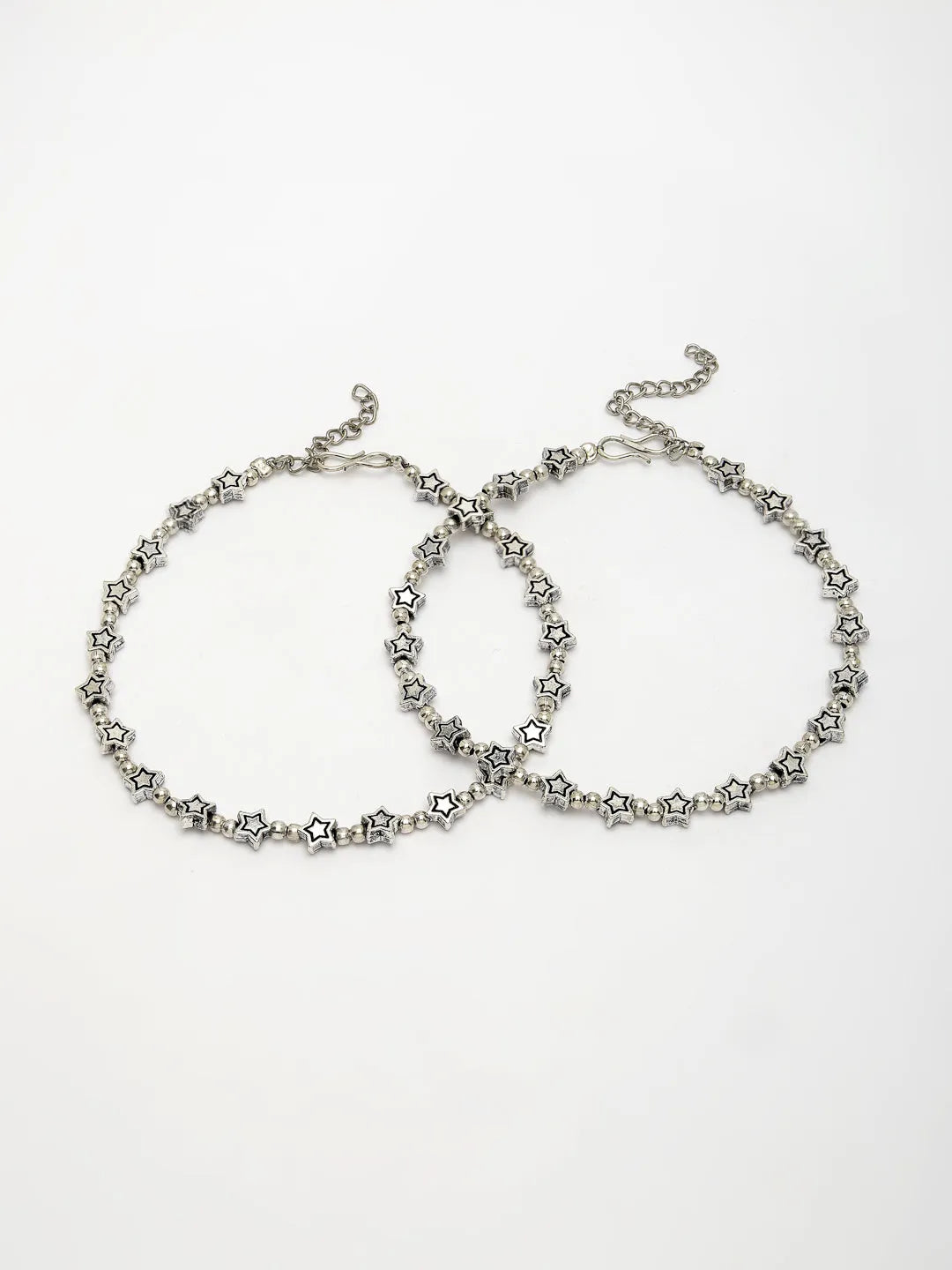 Set of 2 Silver-Plated Star Design Anklets