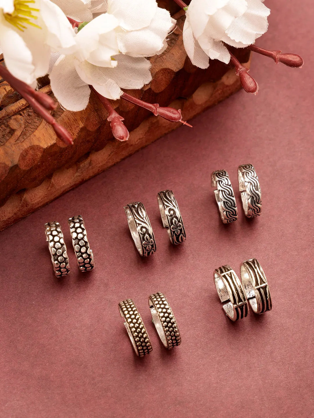 Set of 5 Silver-Plated  German Silver  Toe Rings