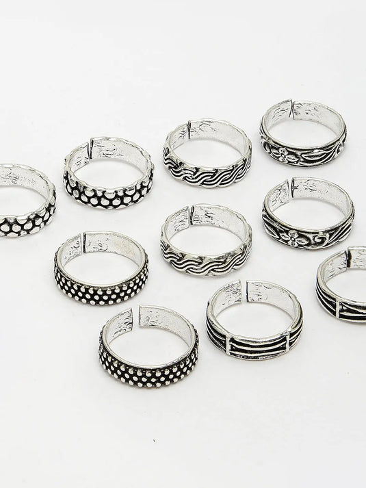 Set of 5 Silver-Plated  German Silver  Toe Rings