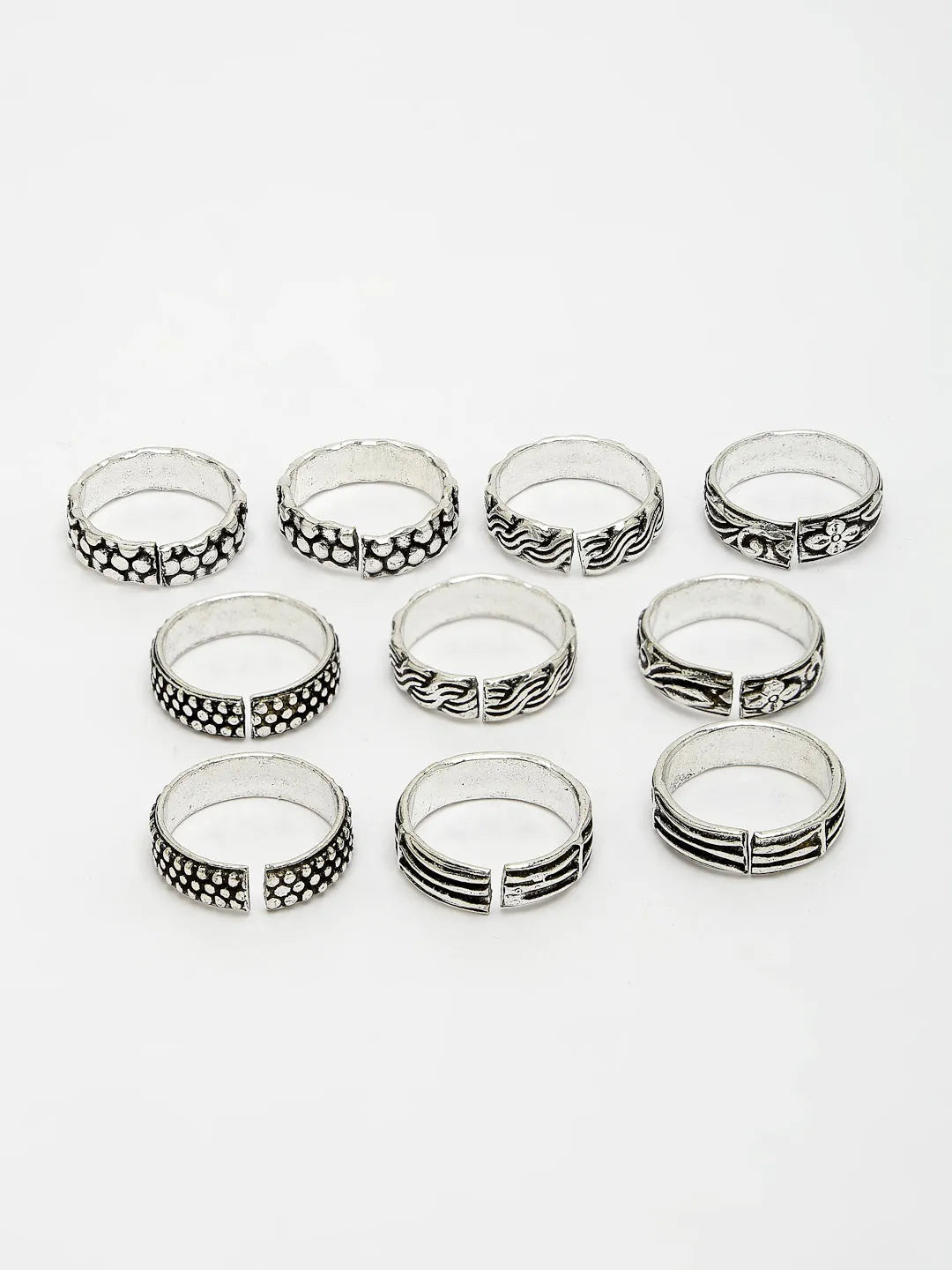 Set of 5 Silver-Plated  German Silver  Toe Rings