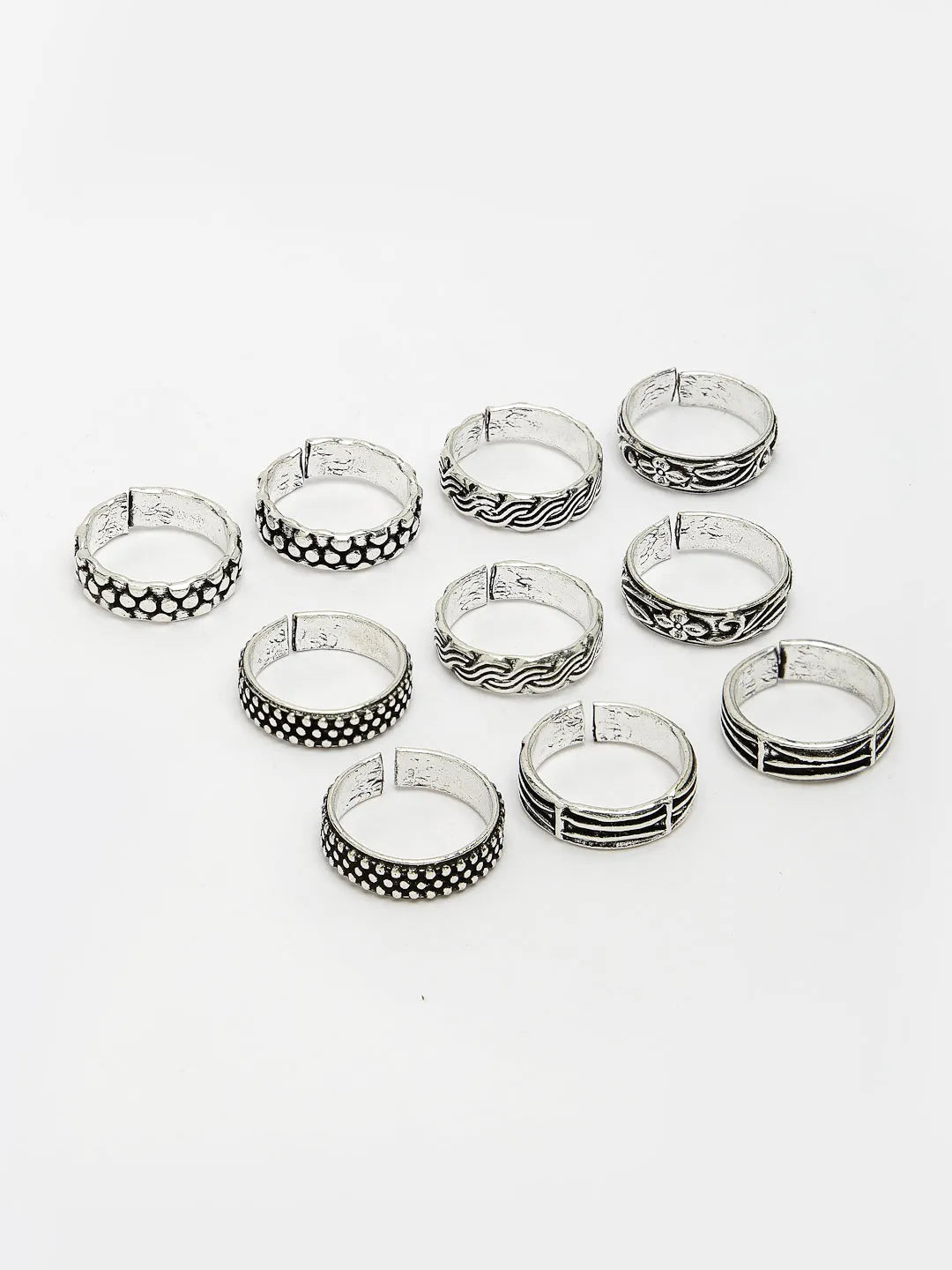 Set of 5 Silver-Plated  German Silver  Toe Rings