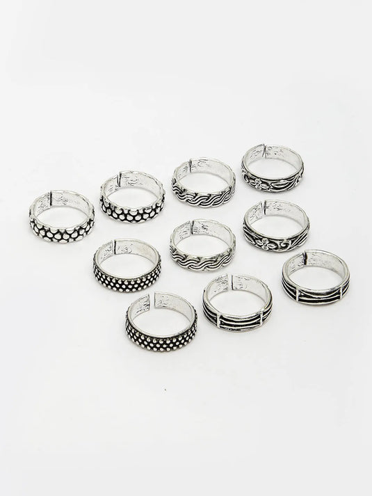 Set of 5 Silver-Plated  German Silver  Toe Rings