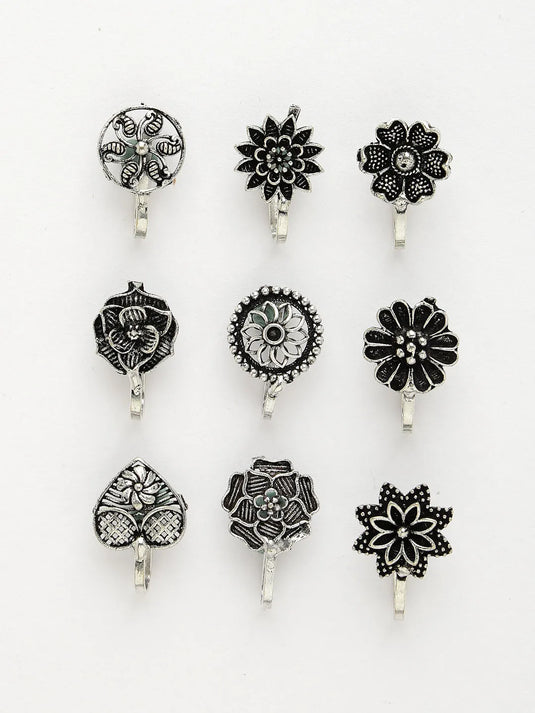 Set of 9 Silver-Plated German Silver Nose Pins