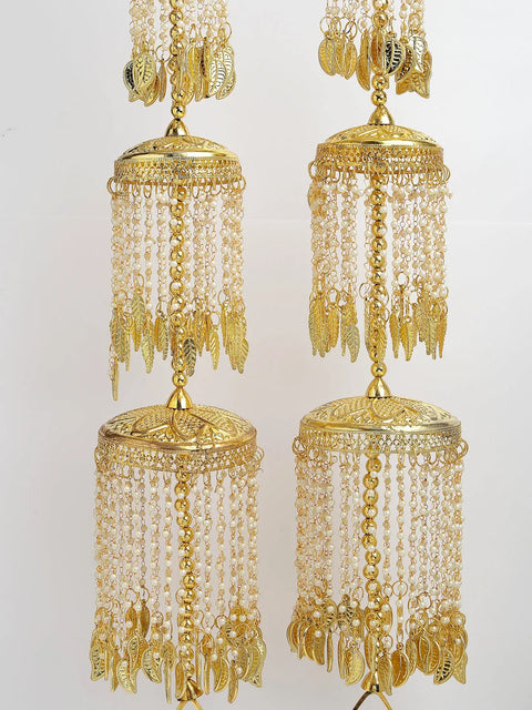 Pack Of 2 Gold Plated & White Pearl Beaded Bridal Layered Heavy Kaleera Sets