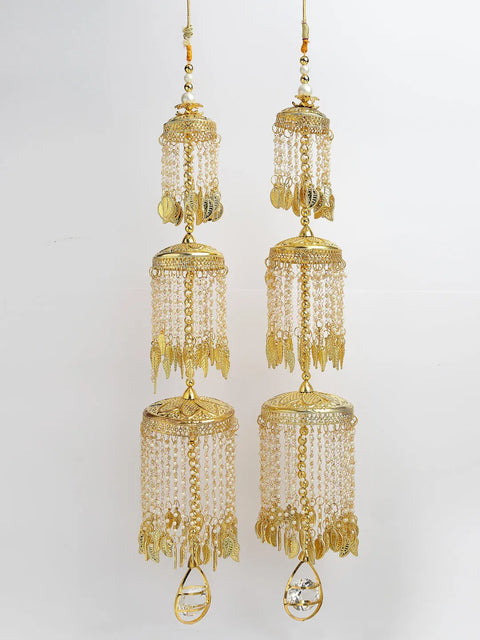 Pack Of 2 Gold Plated & White Pearl Beaded Bridal Layered Heavy Kaleera Sets