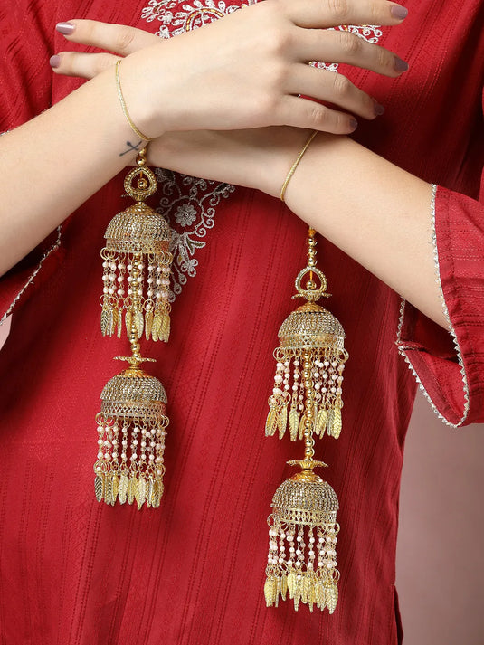 Pack Of 2 Gold- Plated Stone Studded Bridal Layered Kaleera Sets