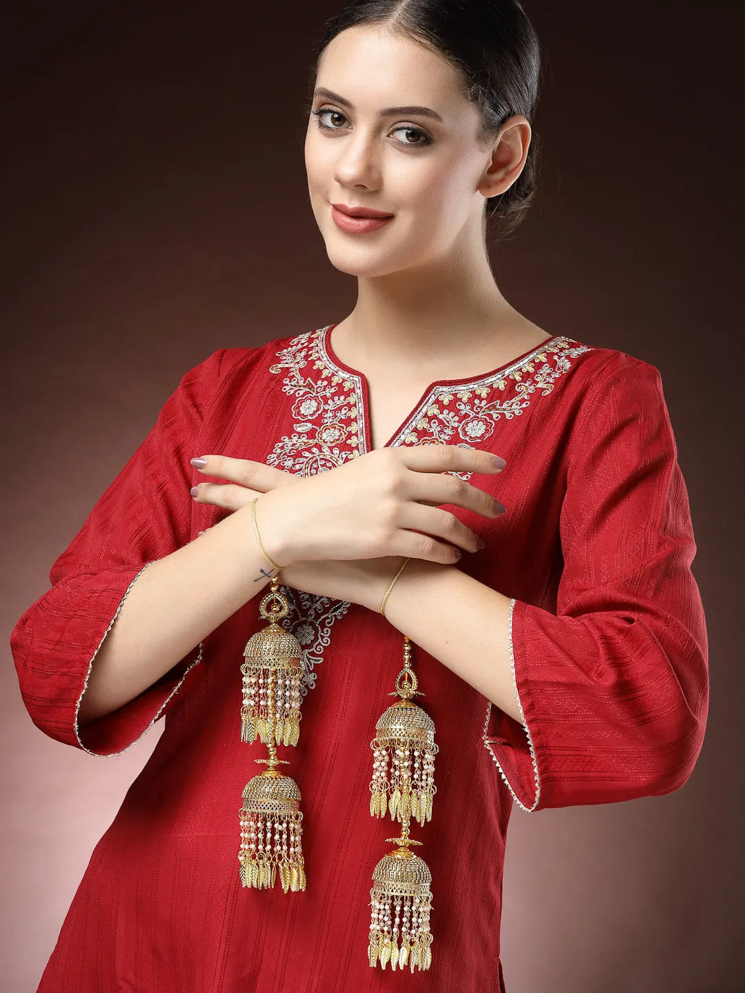 Pack Of 2 Gold- Plated Stone Studded Bridal Layered Kaleera Sets