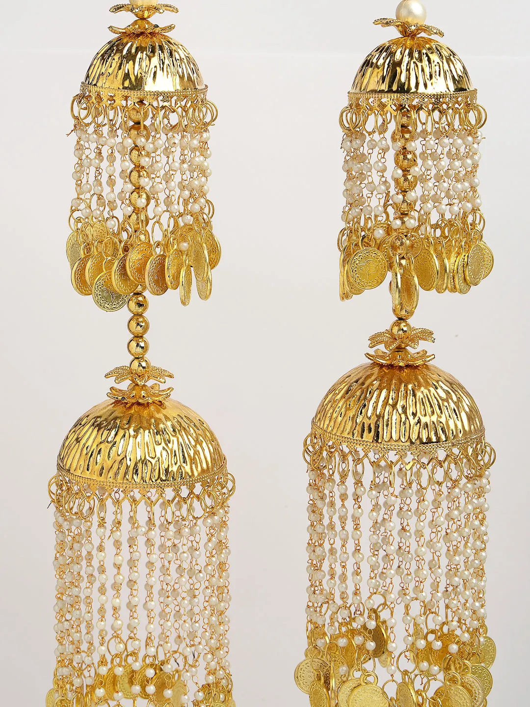 Pack Of 2 Gold Plated & White Pearl Beaded Bridal Layered Heavy Kaleera Sets