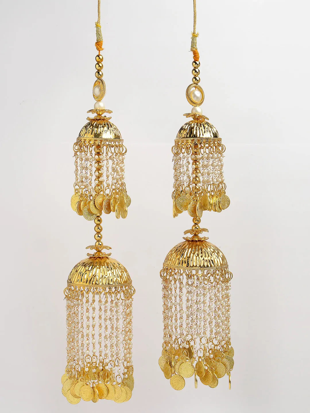 Pack Of 2 Gold Plated & White Pearl Beaded Bridal Layered Heavy Kaleera Sets