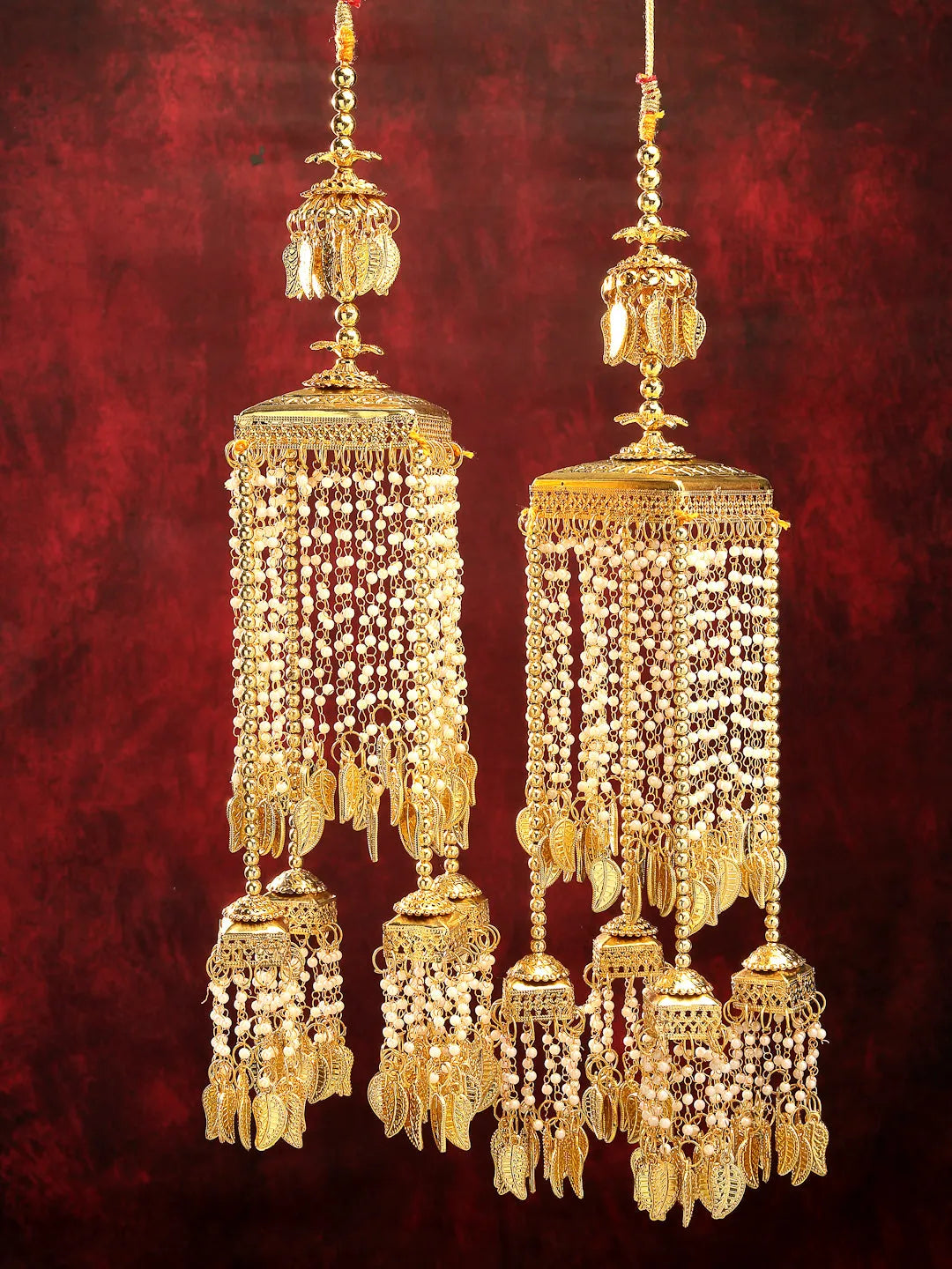 Pack Of 2 Gold Plated &amp; White Pearl Beaded Bridal Heavy Kaleera Sets