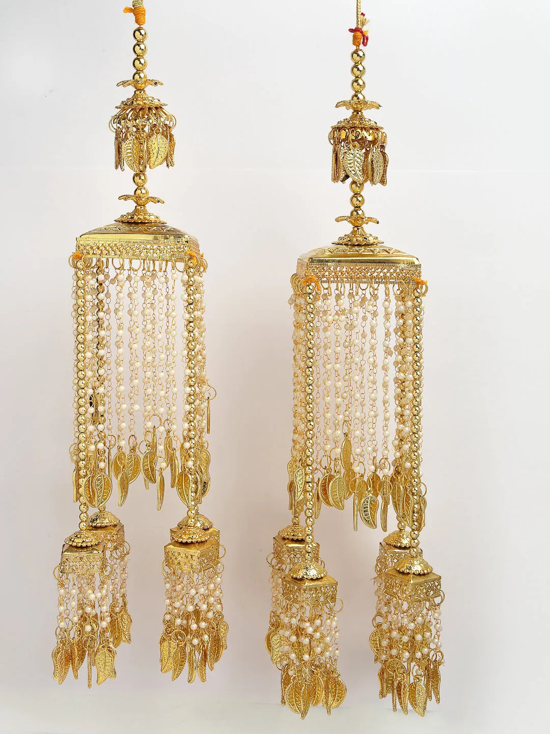 Pack Of 2 Gold Plated &amp; White Pearl Beaded Bridal Heavy Kaleera Sets