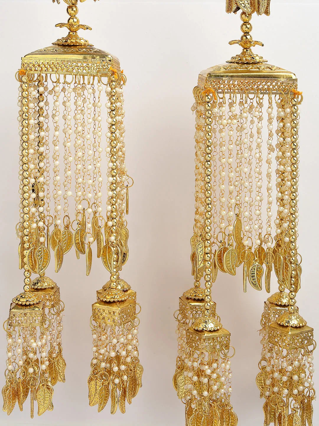 Pack Of 2 Gold Plated &amp; White Pearl Beaded Bridal Heavy Kaleera Sets