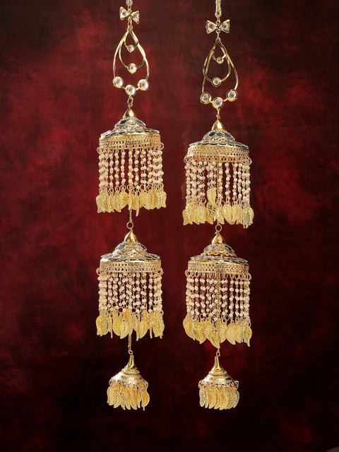 Pack Of 2 Gold- Plated & White Pearl Mirror Work Bridal Layered Kaleera Sets