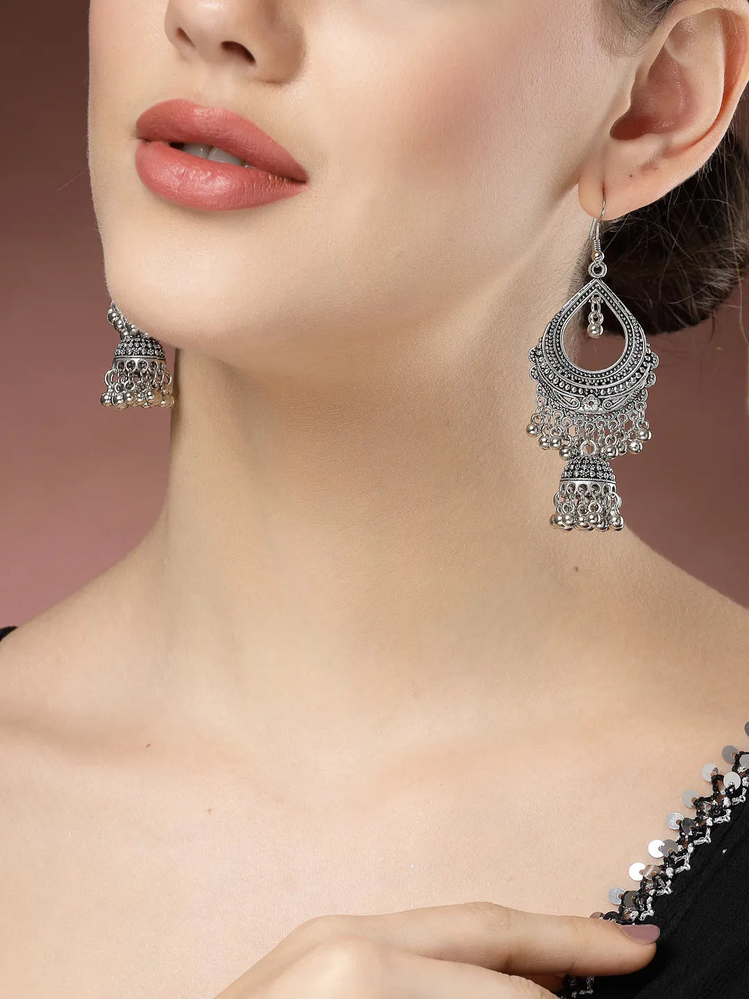 Silver-Plated German Silver Oxidized Jhumka Earrings