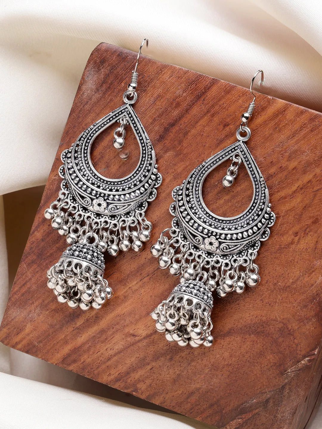 Silver-Plated German Silver Oxidized Jhumka Earrings