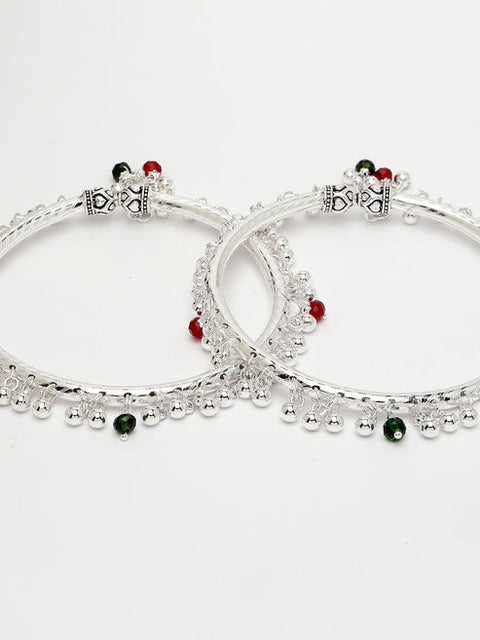 Women Set of 2 Silver-Plated Kada Anklets