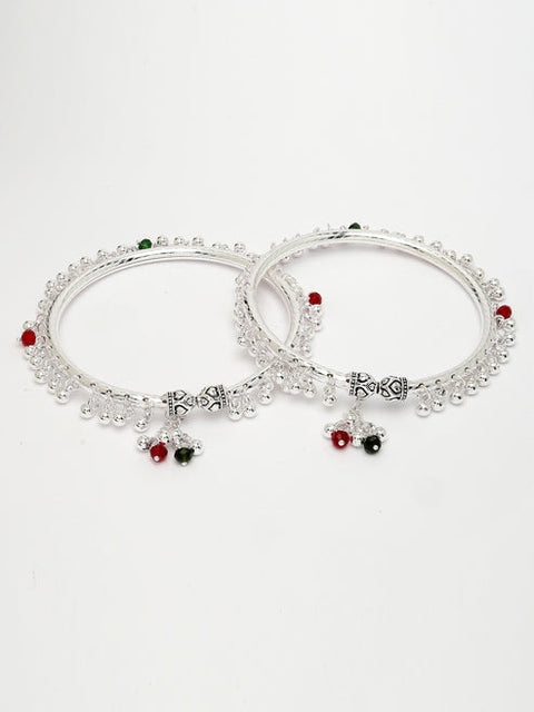 Women Set of 2 Silver-Plated Kada Anklets