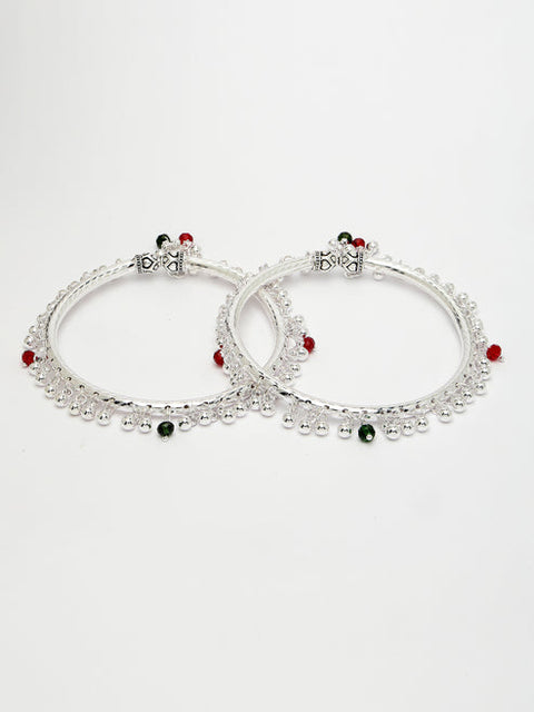 Women Set of 2 Silver-Plated Kada Anklets