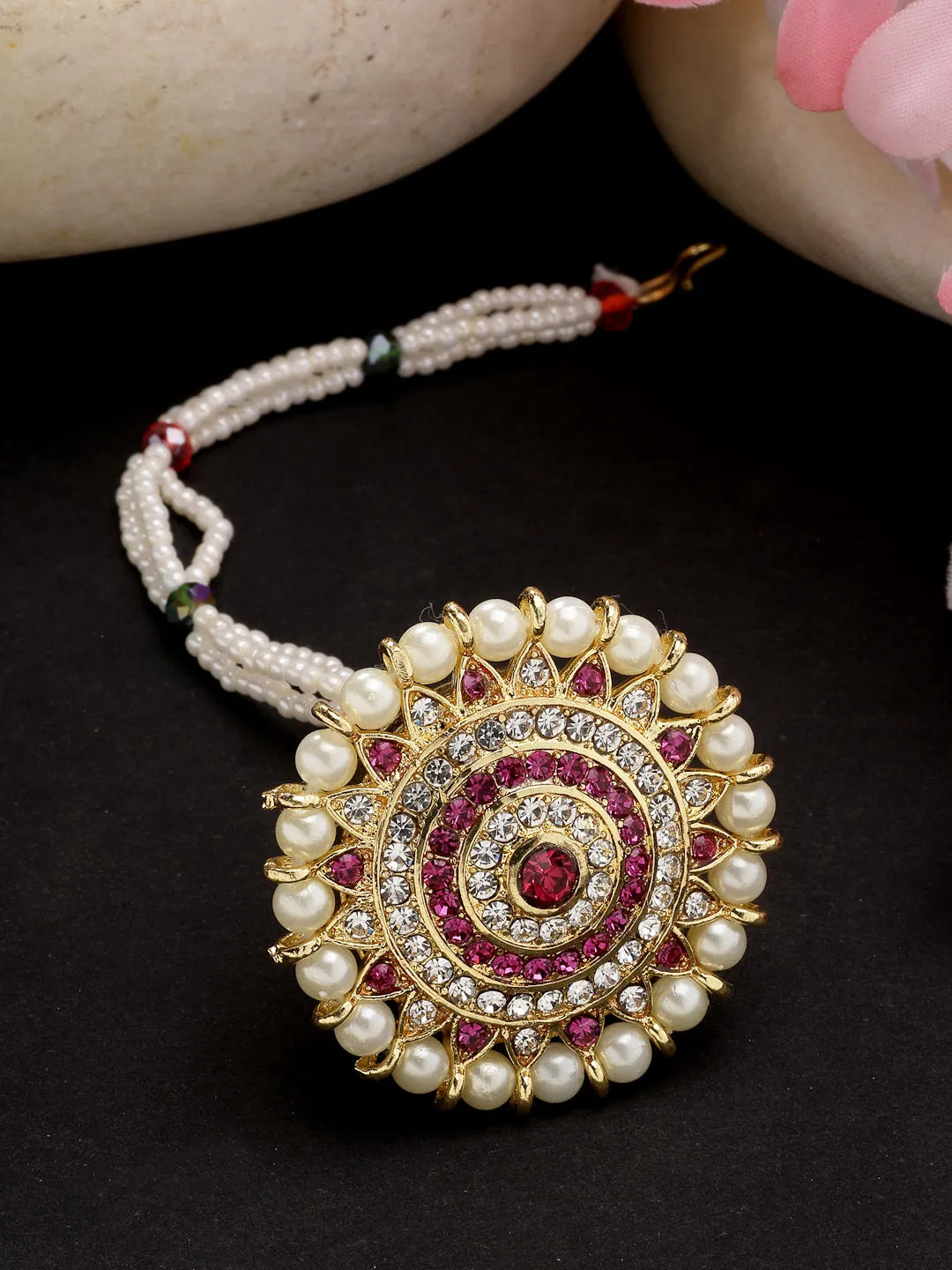 Gold-Plated CZ Stone-Studded Borla Maang Tikka