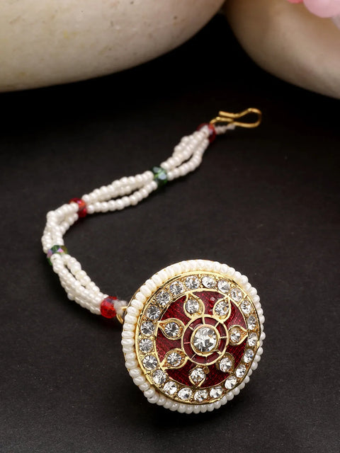 Gold-Plated CZ Stone-Studded Borla Maang Tikka