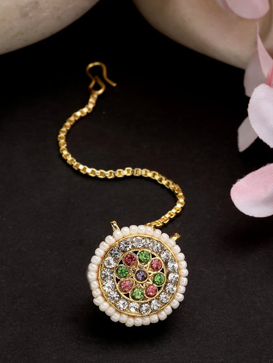 Multicolor CZ Stone-Studded Borla Maang Tikka