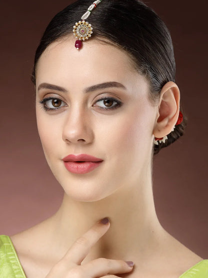 Gold-Plated CZ Stone-Studded Borla Maang Tikka