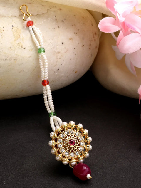 Gold-Plated CZ Stone-Studded Borla Maang Tikka