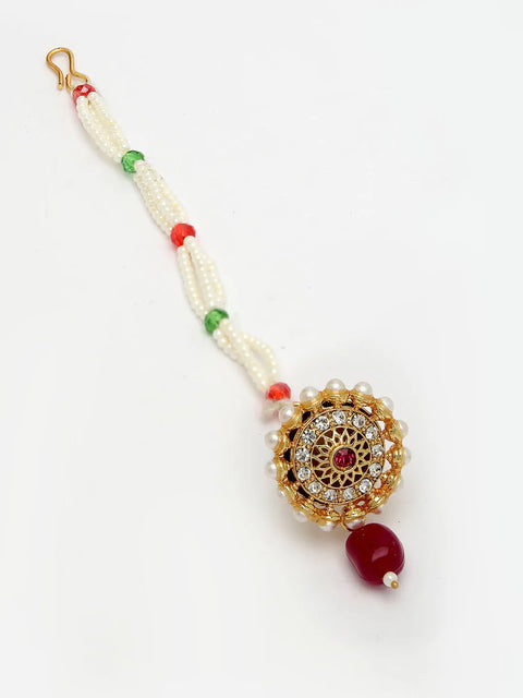 Gold-Plated CZ Stone-Studded Borla Maang Tikka