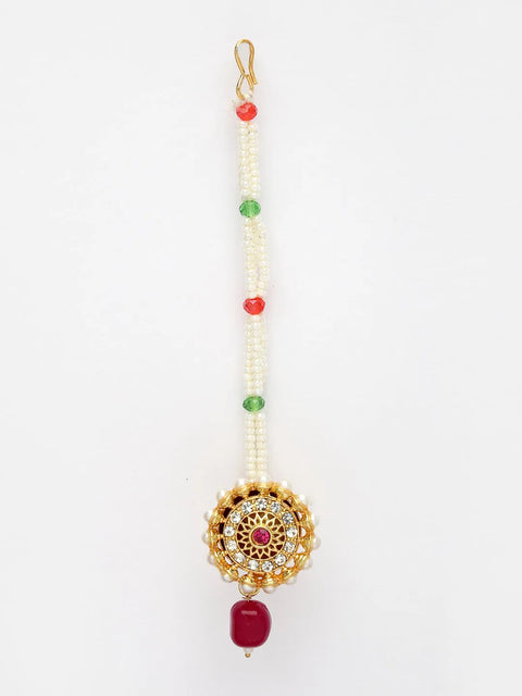 Gold-Plated CZ Stone-Studded Borla Maang Tikka