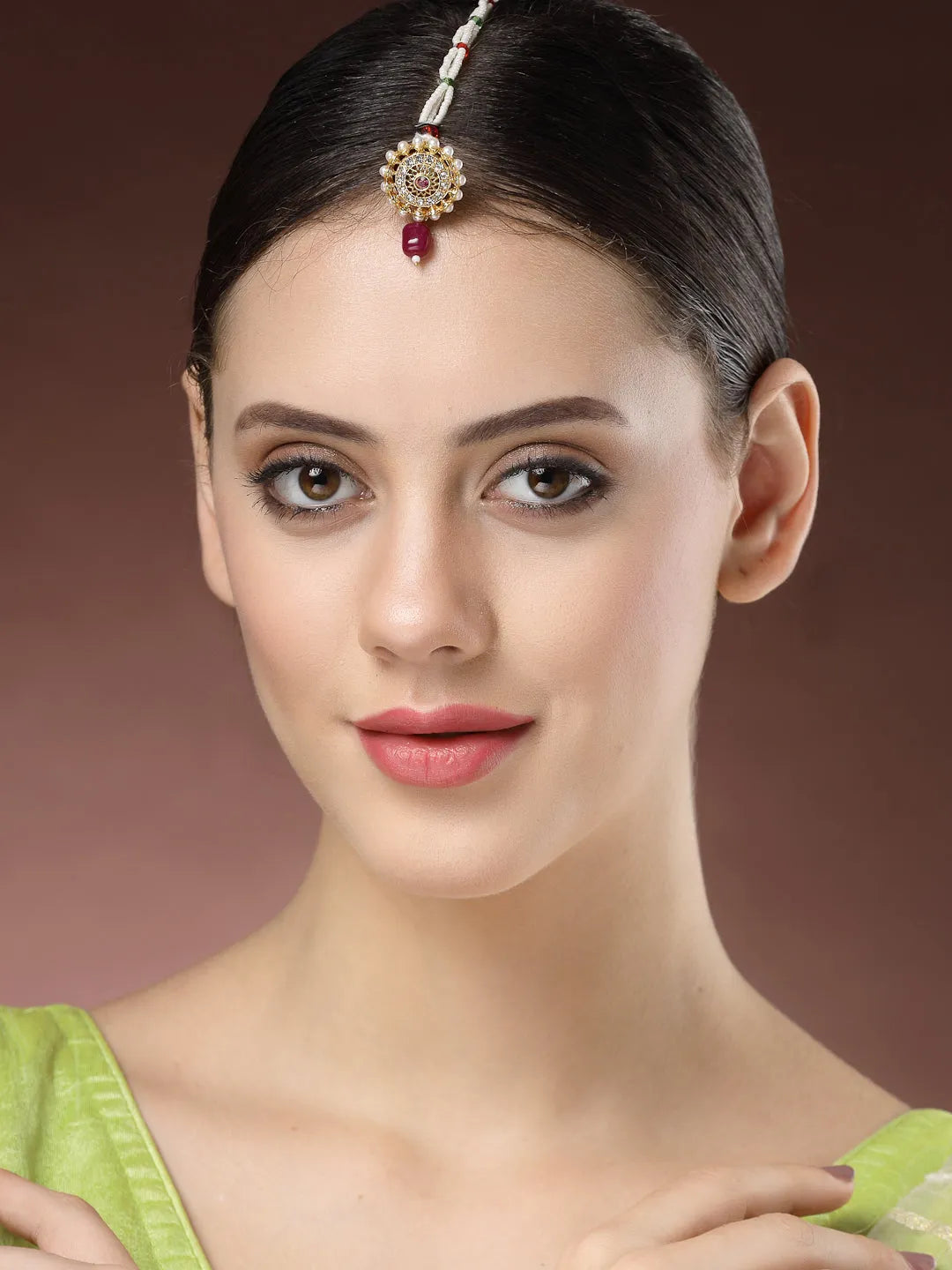 Gold-Plated CZ Stone-Studded Borla Maang Tikka